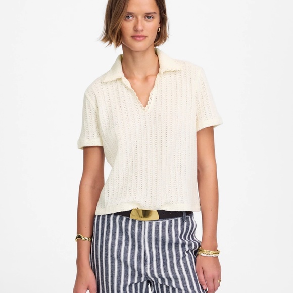 Madewell Crochet-Knit V-Neck Sweater Tee - Picture 2 of 7